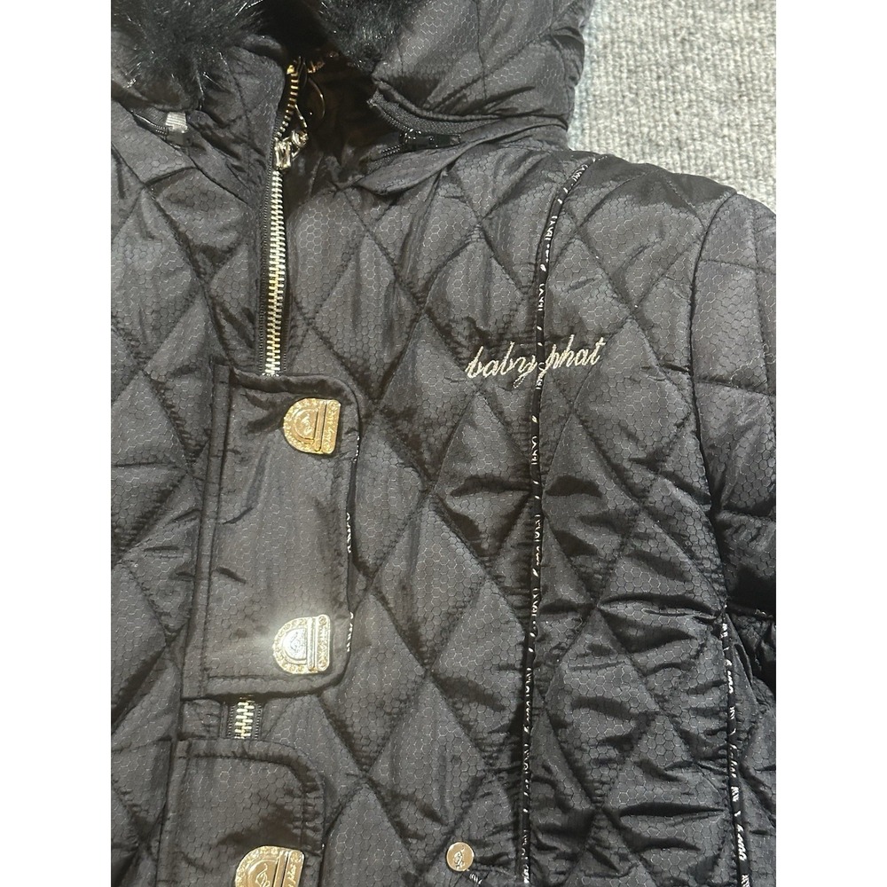 VTG Baby Phat Women's M Quilted Puffer Jacket Faux Fur Babydoll Zip Latch Y2K - Picture 6 of 9